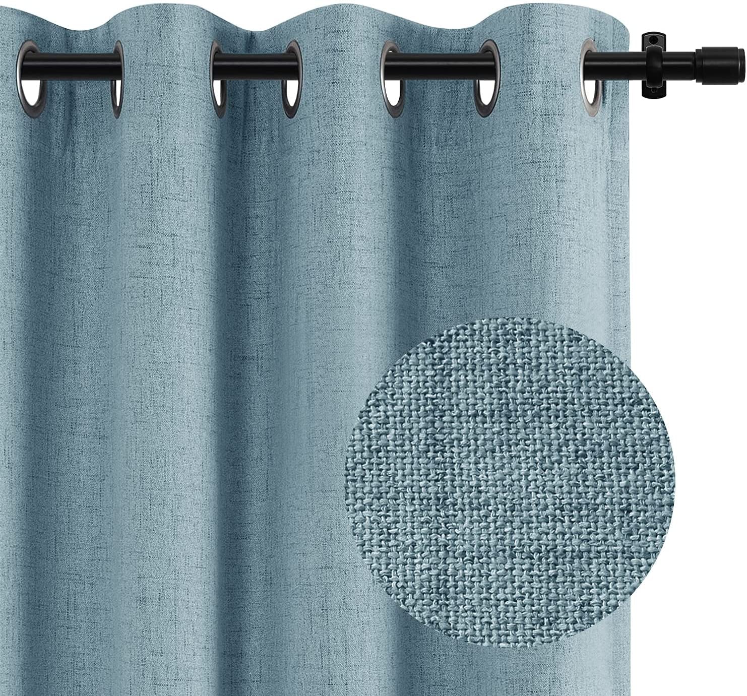 100% Blackout Curtains for Bedroom 84 Inches Long,Grommet Linen Curtains with Blackout Liner, Linen Blackout Curtains for Living Room 2 Panels Set,50" X 84", Beige