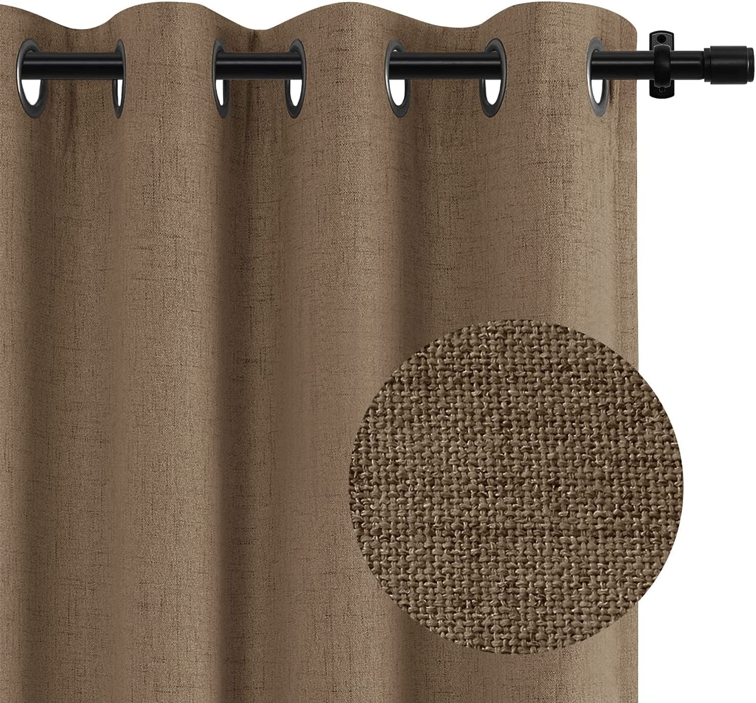100% Blackout Curtains for Bedroom 84 Inches Long,Grommet Linen Curtains with Blackout Liner, Linen Blackout Curtains for Living Room 2 Panels Set,50" X 84", Beige