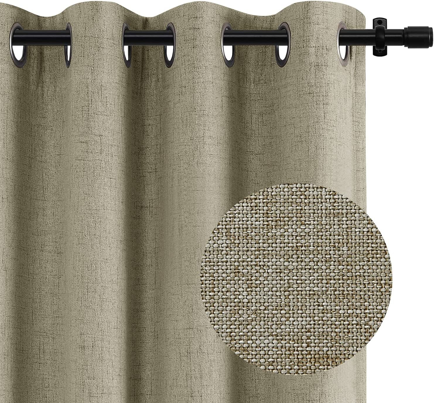 100% Blackout Curtains for Bedroom 84 Inches Long,Grommet Linen Curtains with Blackout Liner, Linen Blackout Curtains for Living Room 2 Panels Set,50" X 84", Beige