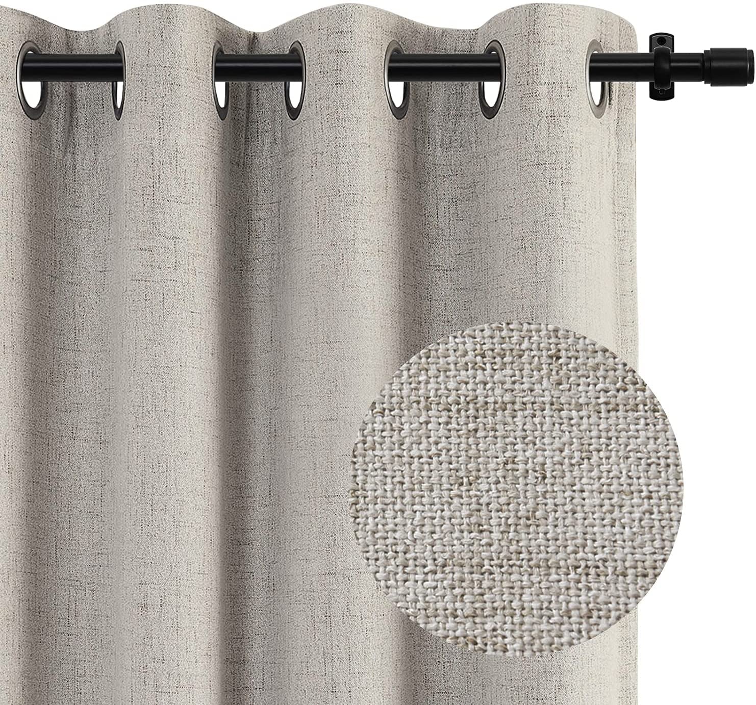 100% Blackout Curtains for Bedroom 84 Inches Long,Grommet Linen Curtains with Blackout Liner, Linen Blackout Curtains for Living Room 2 Panels Set,50" X 84", Beige