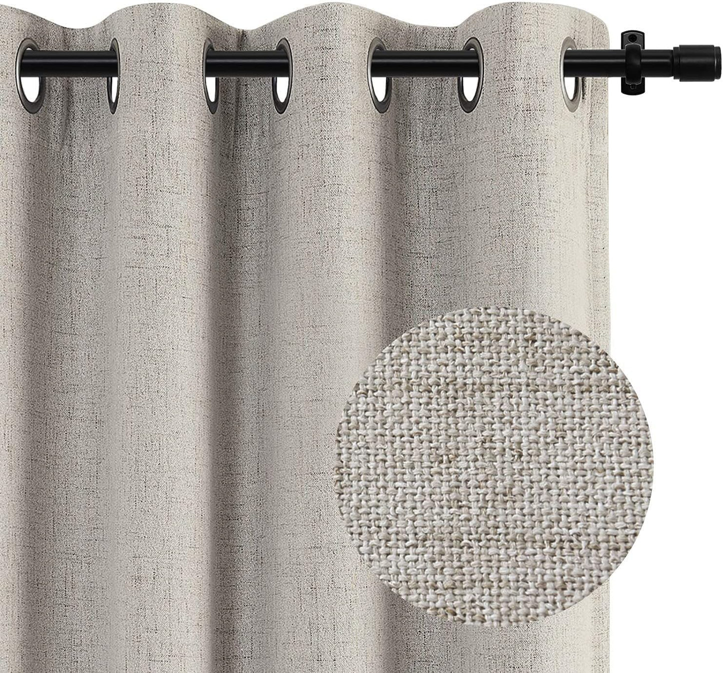 100% Blackout Curtains for Bedroom 84 Inches Long,Grommet Linen Curtains with Blackout Liner, Linen Blackout Curtains for Living Room 2 Panels Set,50" X 84", Beige