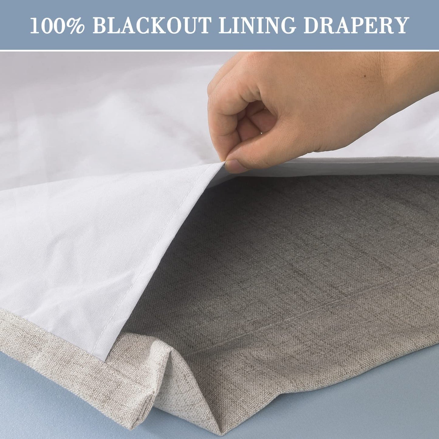 100% Blackout Curtains for Bedroom 84 Inches Long,Grommet Linen Curtains with Blackout Liner, Linen Blackout Curtains for Living Room 2 Panels Set,50" X 84", Beige