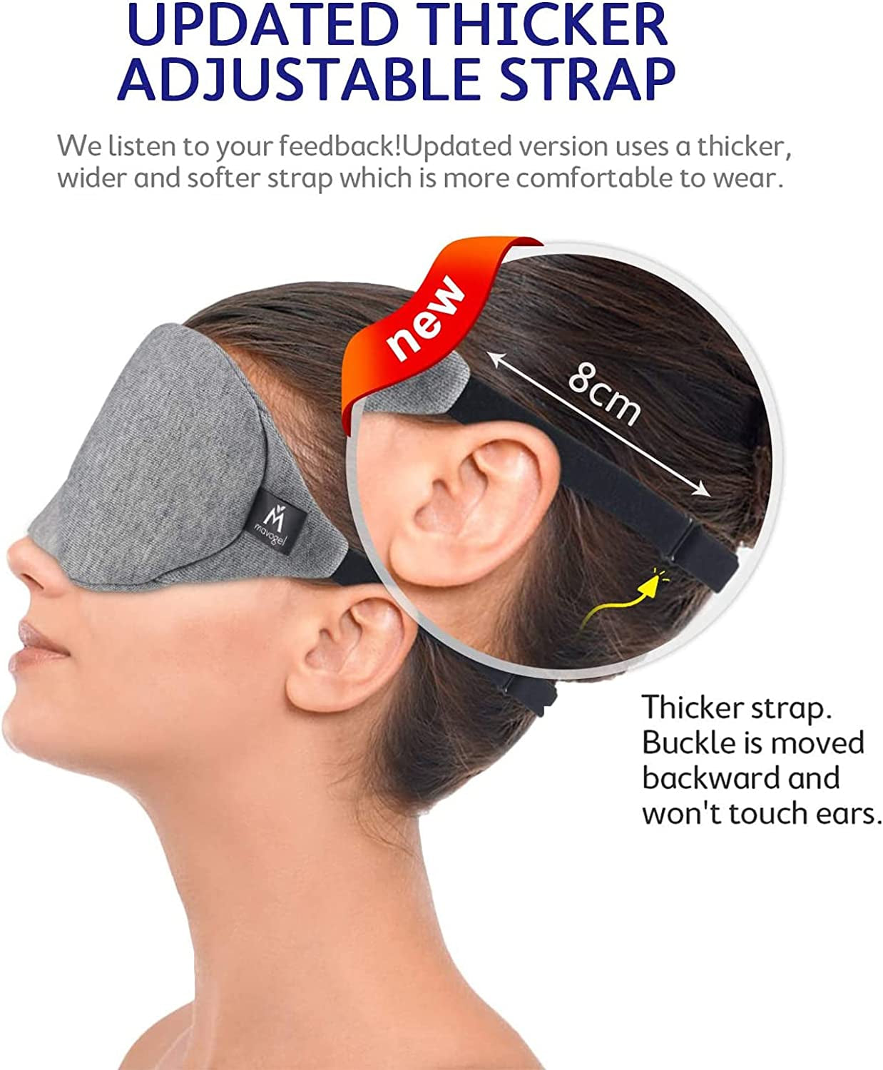 Cotton Sleep Eye Mask - Updated Design Light Blocking Sleep Mask, Soft and Comfortable Night Eye Mask for Men Women, Eye Blinder for Travel/Sleeping, Includes Travel Pouch, Grey