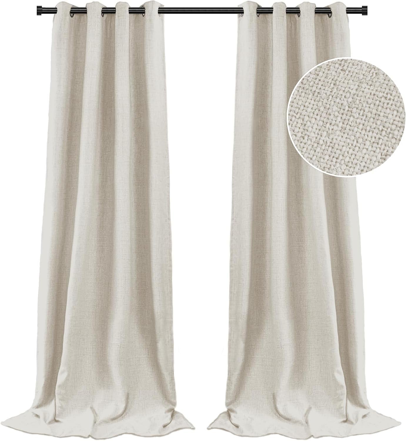 100% Blackout Curtains for Bedroom 84 Inches Long,Grommet Linen Curtains with Blackout Liner, Linen Blackout Curtains for Living Room 2 Panels Set,50" X 84", Beige