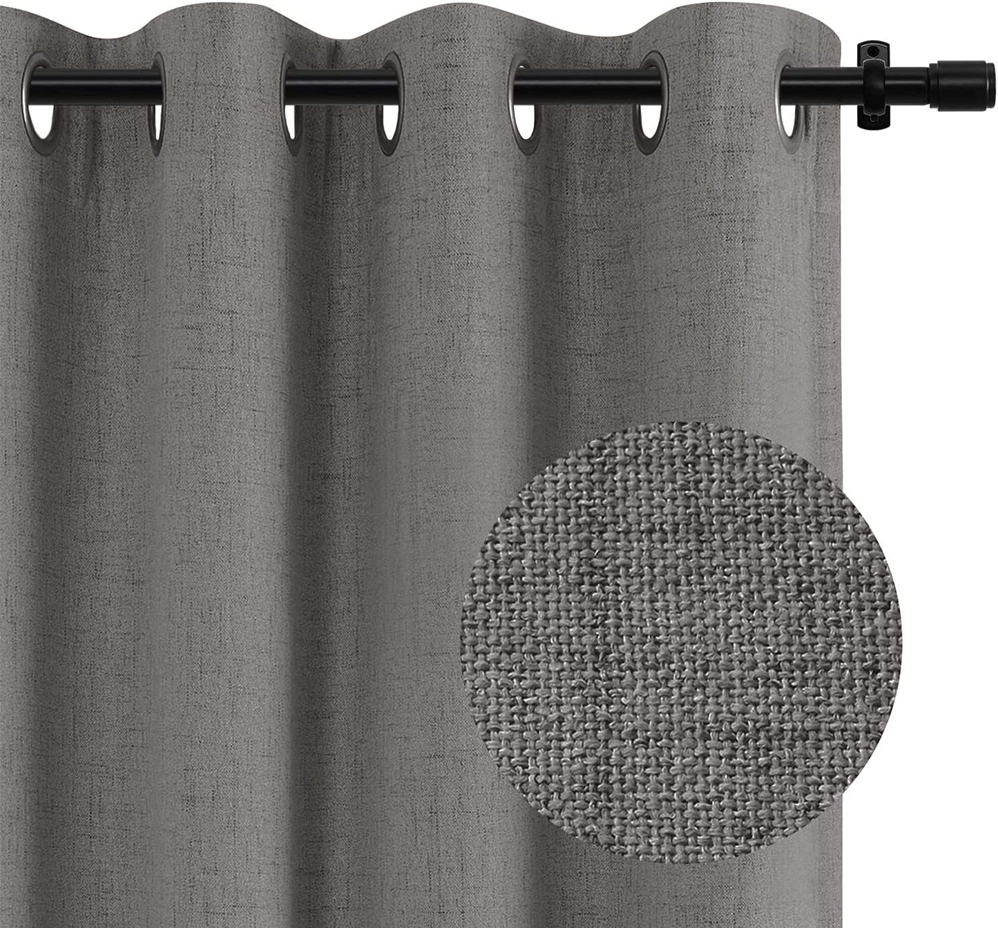 100% Blackout Curtains for Bedroom 84 Inches Long,Grommet Linen Curtains with Blackout Liner, Linen Blackout Curtains for Living Room 2 Panels Set,50" X 84", Beige