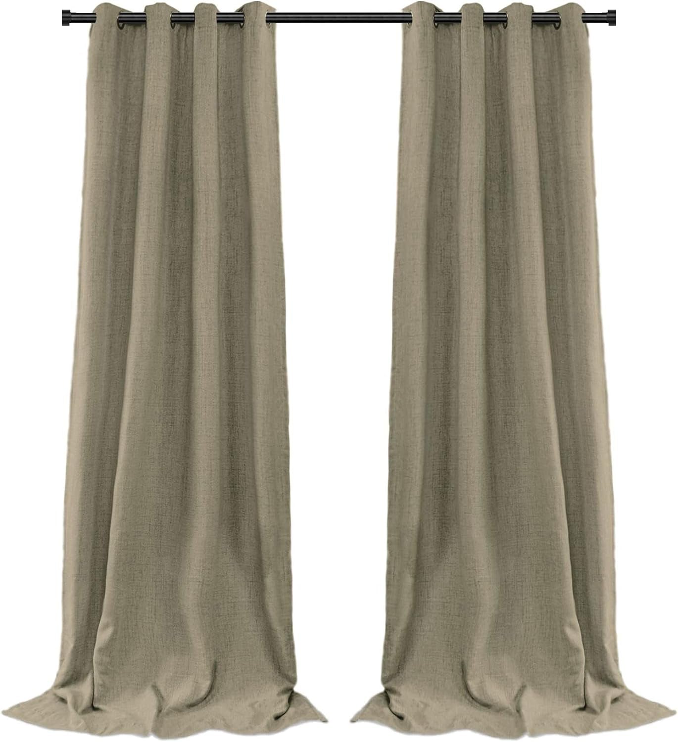 100% Blackout Curtains for Bedroom 84 Inches Long,Grommet Linen Curtains with Blackout Liner, Linen Blackout Curtains for Living Room 2 Panels Set,50" X 84", Beige