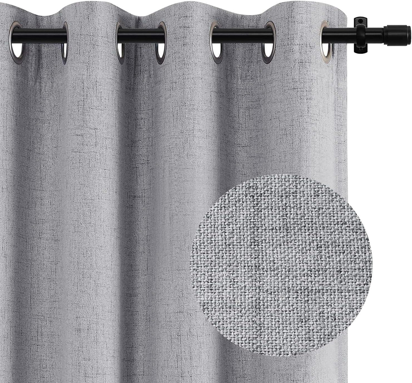 100% Blackout Curtains for Bedroom 84 Inches Long,Grommet Linen Curtains with Blackout Liner, Linen Blackout Curtains for Living Room 2 Panels Set,50" X 84", Beige