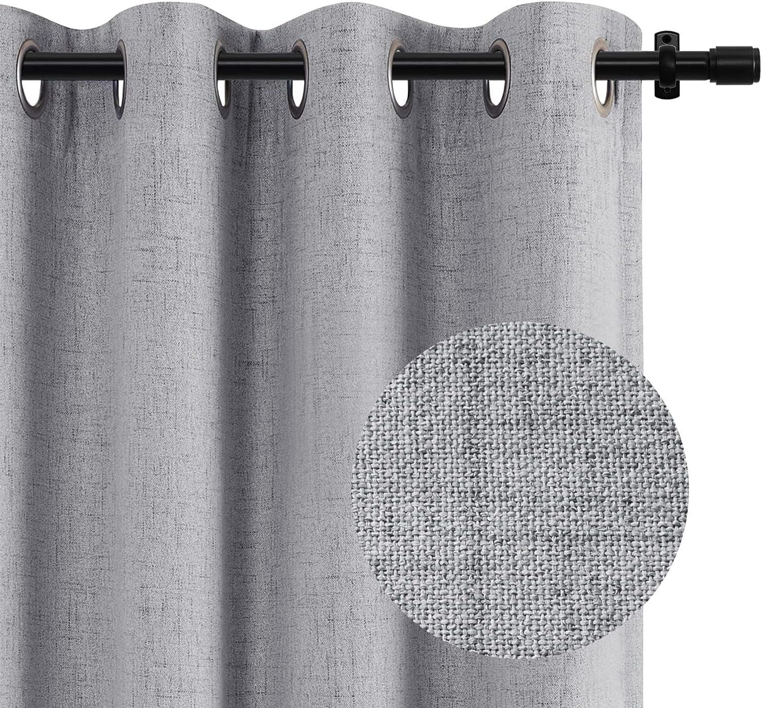 100% Blackout Curtains for Bedroom 84 Inches Long,Grommet Linen Curtains with Blackout Liner, Linen Blackout Curtains for Living Room 2 Panels Set,50" X 84", Beige