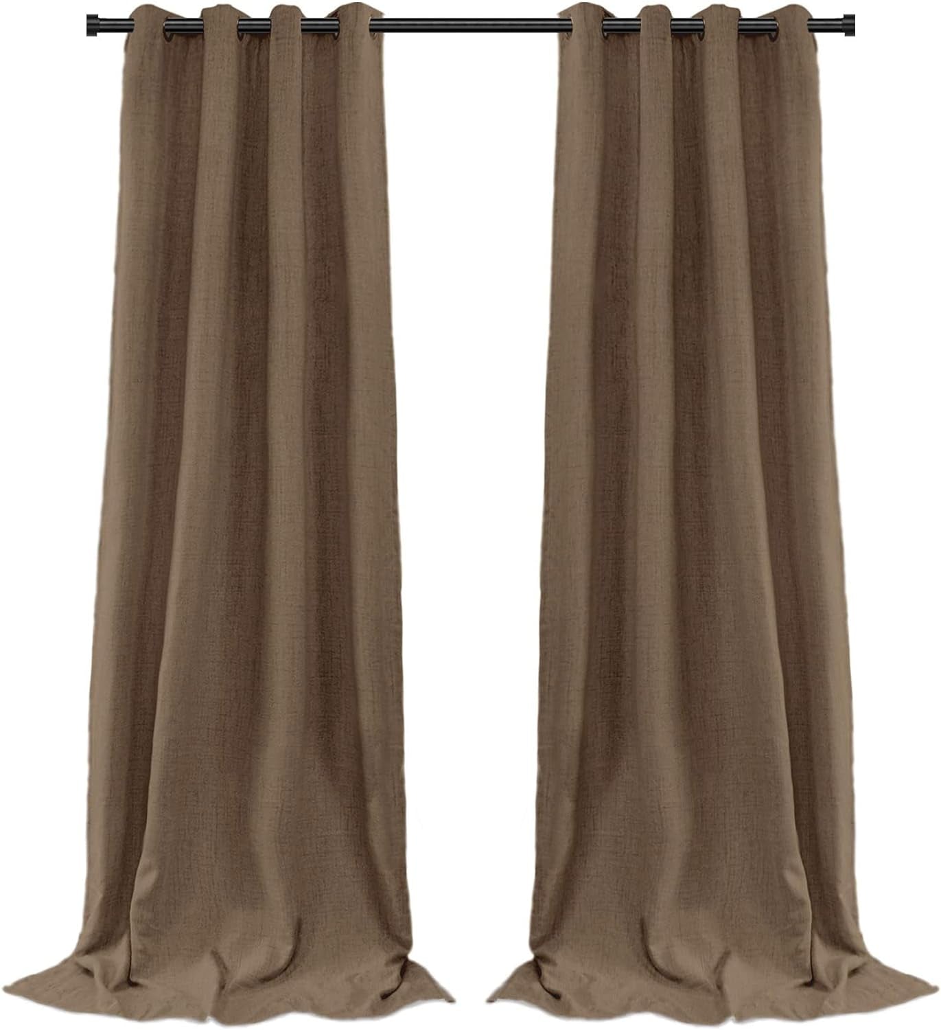 100% Blackout Curtains for Bedroom 84 Inches Long,Grommet Linen Curtains with Blackout Liner, Linen Blackout Curtains for Living Room 2 Panels Set,50" X 84", Beige