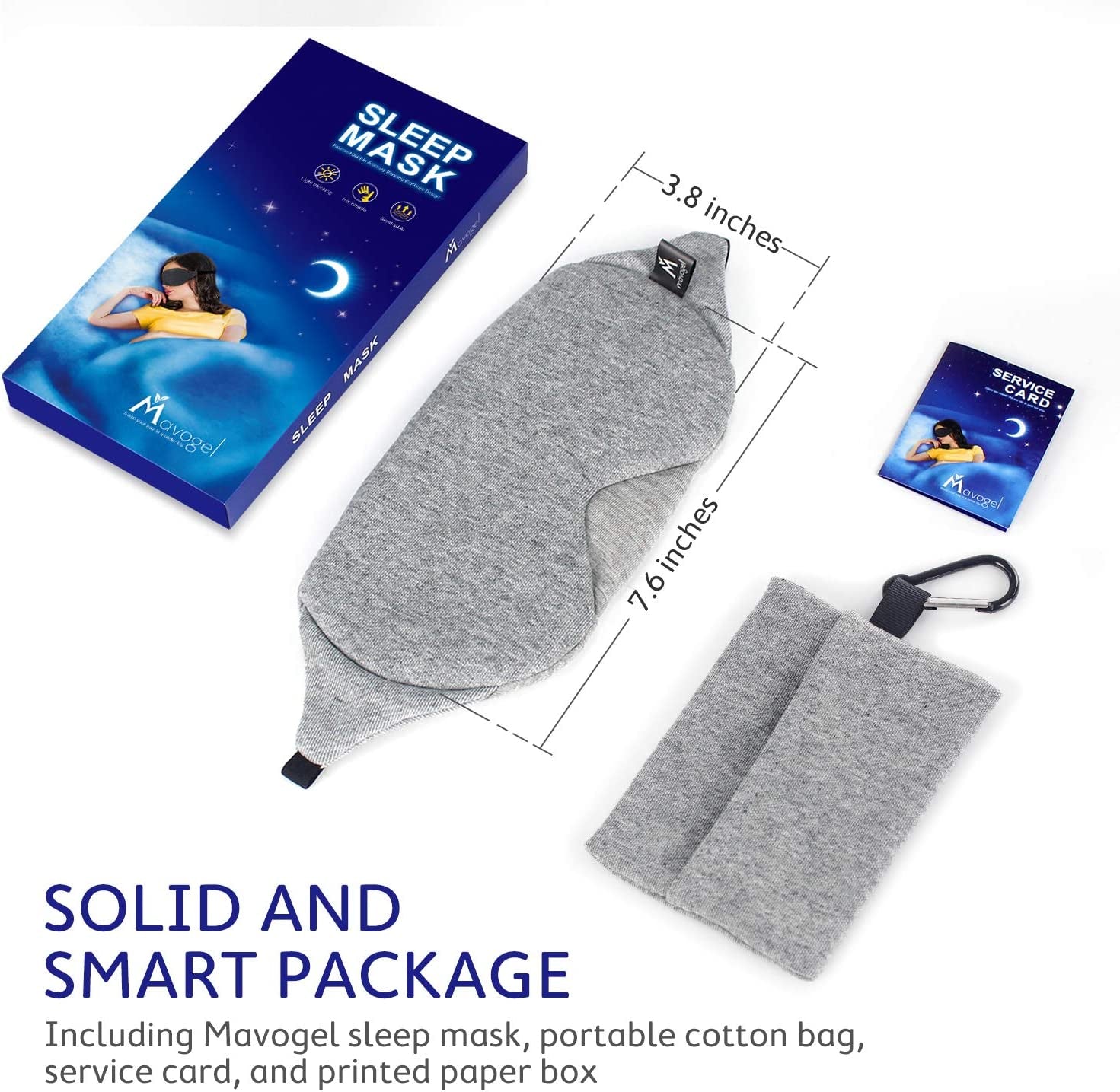 Cotton Sleep Eye Mask - Updated Design Light Blocking Sleep Mask, Soft and Comfortable Night Eye Mask for Men Women, Eye Blinder for Travel/Sleeping, Includes Travel Pouch, Grey