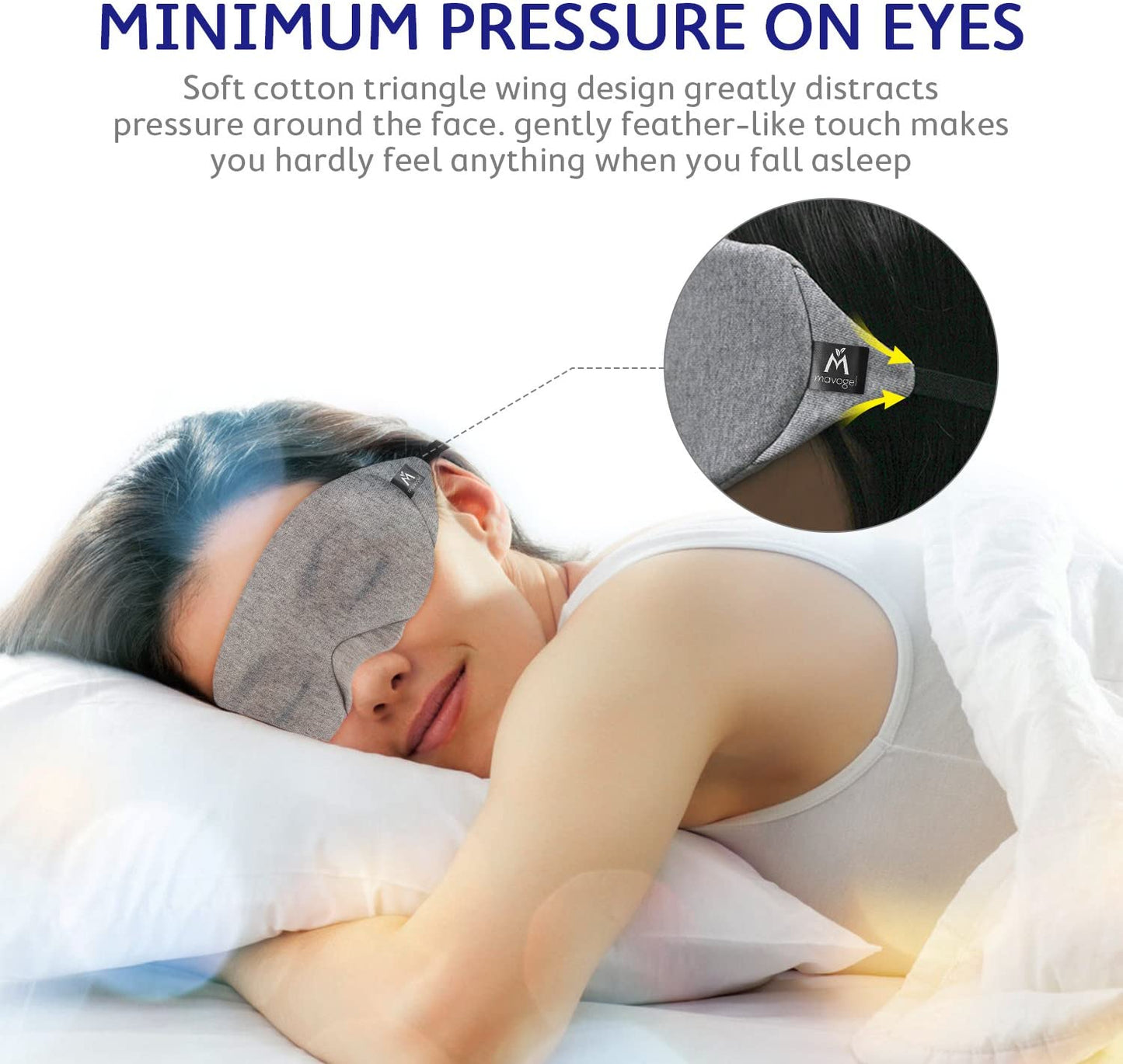 Cotton Sleep Eye Mask - Updated Design Light Blocking Sleep Mask, Soft and Comfortable Night Eye Mask for Men Women, Eye Blinder for Travel/Sleeping, Includes Travel Pouch, Grey