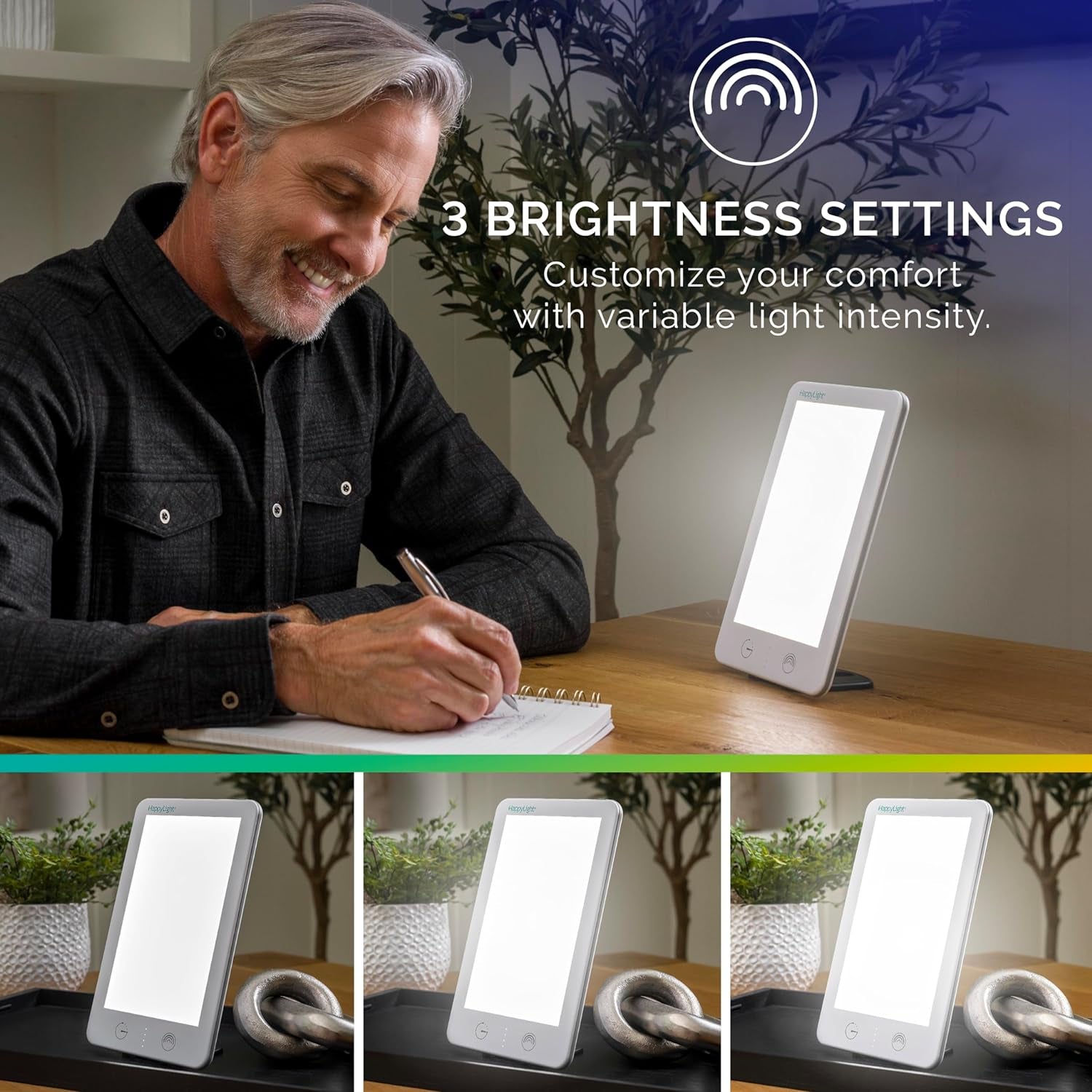 Happylight® Lumi plus - Light Therapy Lamp with 10,000 Lux, Uv-Free, LED Bright White Light with Adjustable Brightness, Countdown Timer, & Detachable Stand - Boost Mood, Sleep, and Focus